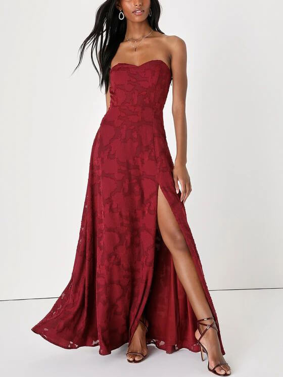 Evening Gown Strapless Slim Fit Slit Maxi Dress - Fashionpara