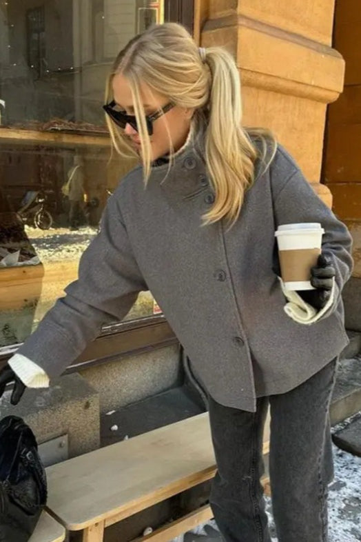 Chic Cropped Stand Collar Wool Coat - Fashionpara