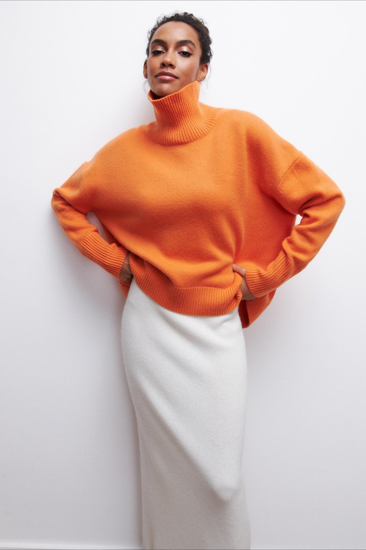 Asymmetric Cape Sleeve Turtleneck Knit Sweater 13