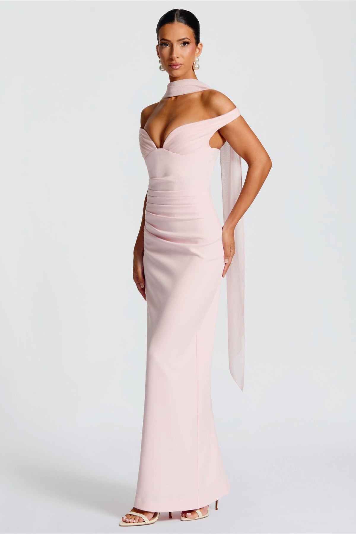 Draped Off-Shoulder Sweetheart Mermaid Maxi Gown 7