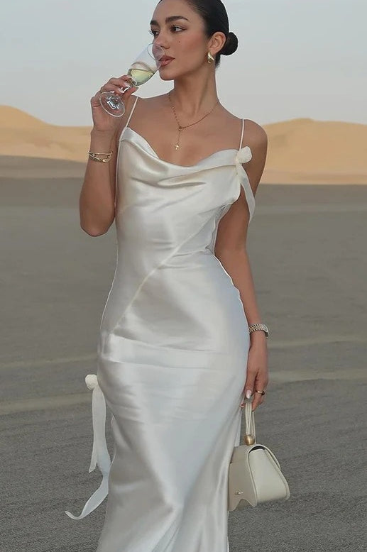 White Satin Backless Chic Party Dress