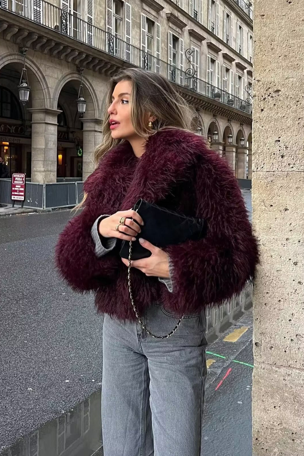 Thickened Plush Collar Solid Warm Short Coat 3
