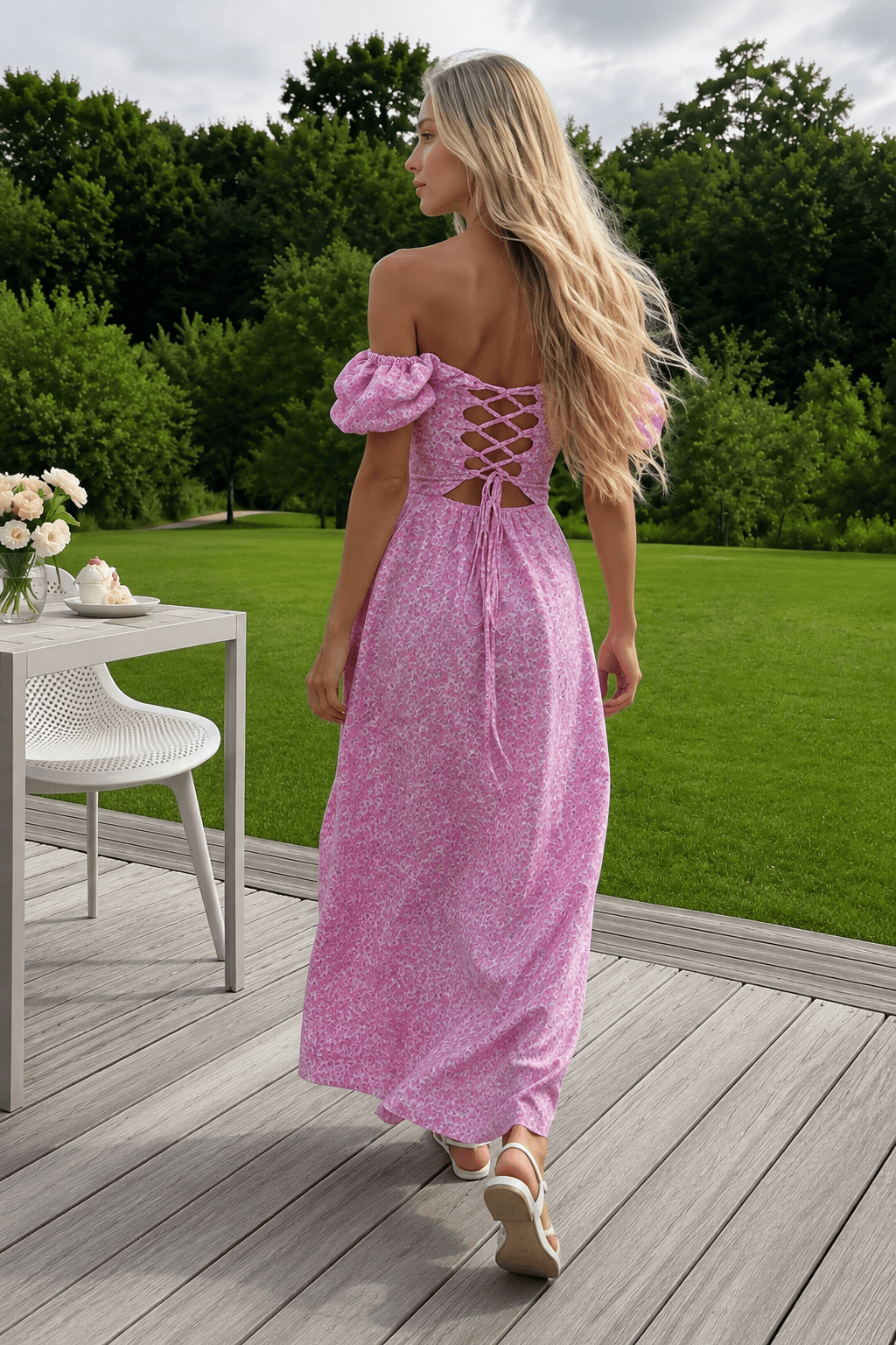 Floral Off Shoulder Sweetheart High Split Maxi Dress 2
