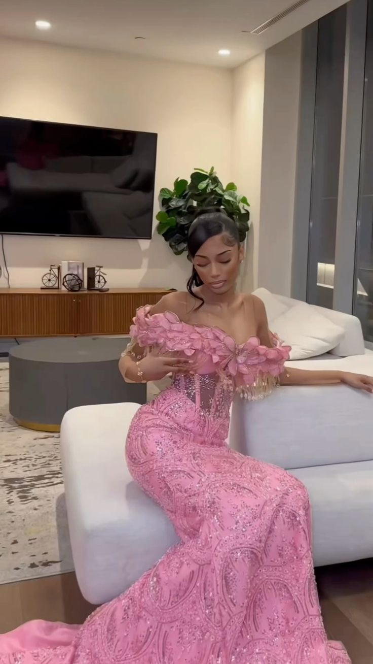 Pink Mermaid Lace Prom Dress Evening Dress Birthday Dress - Fashionpara