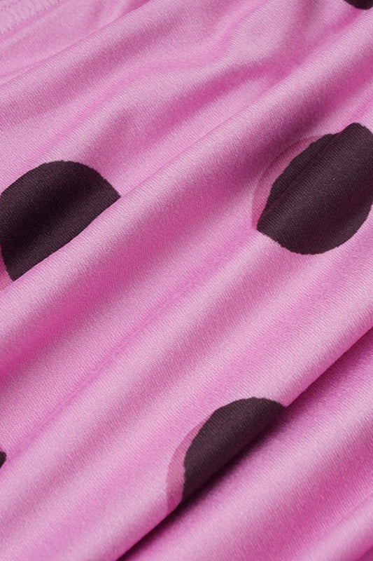 Polka Dot Halter V-Neck Color Block Bodycon Maxi Dress - Fashionpara