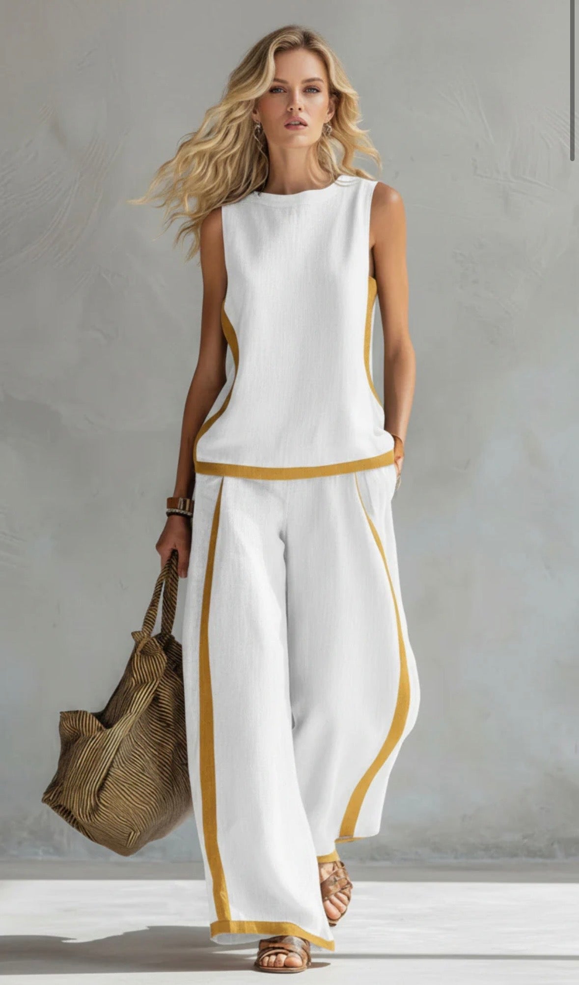 Sleeveless Contrast Trim Top and Wide Leg Pants Two Piece Set 6