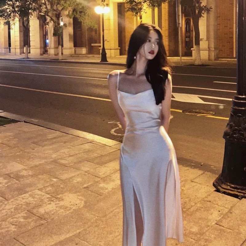 Retro A Line Spaghetti Straps Satin Party Dress Prom Dresses SD1382