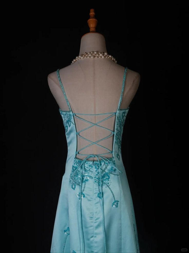 Stylish Spaghetti Straps Ombre Blue Satin Sequin Beaded Mermaid Long Evening Dress Party Gown D1404