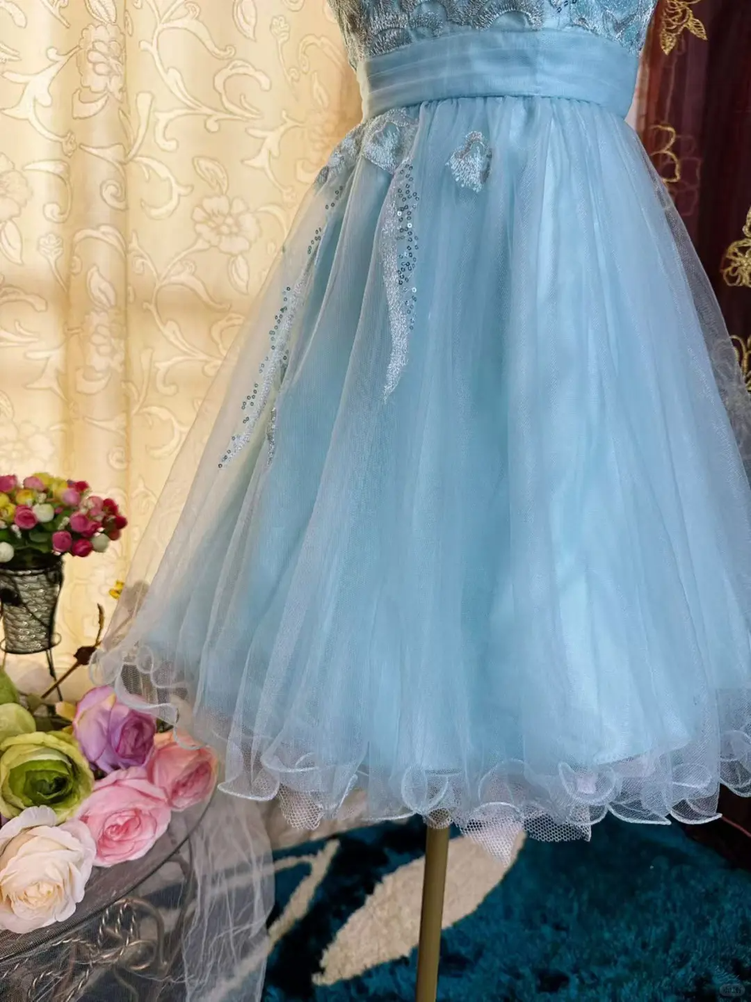 Cute Strapless Light Blue Tulle Appliques A Line Short Graduation Homecoming Dress 20th Birthday Outfits D726