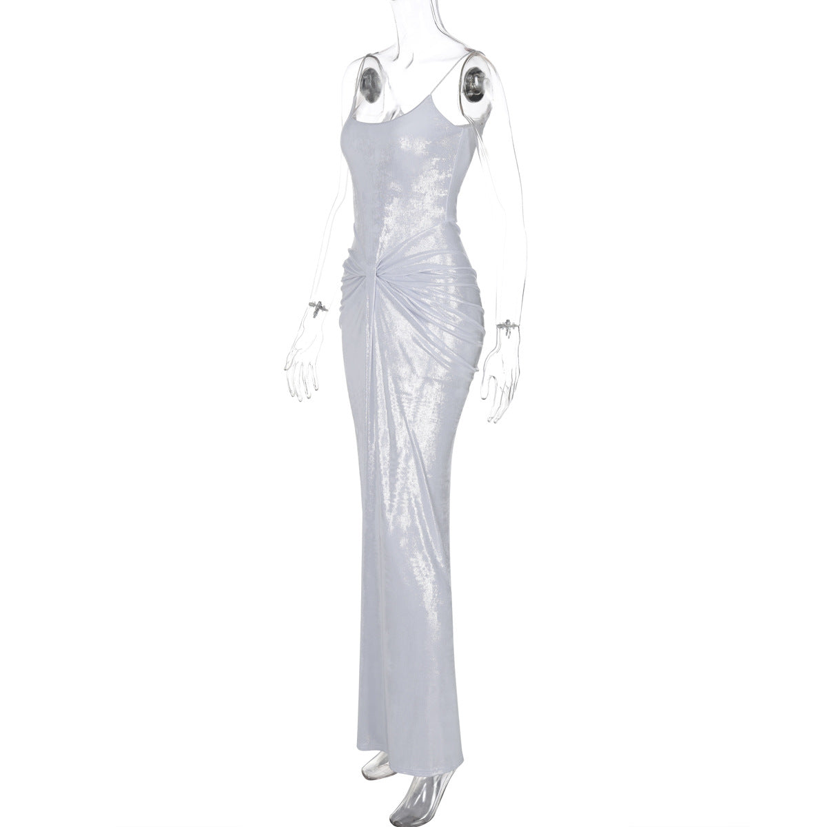 Shimmer Scoop-Neck Spaghetti-Strap Ruched Maxi Dress 9