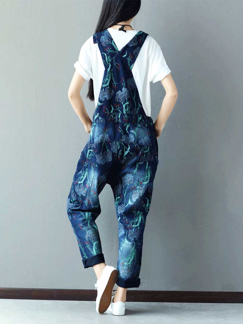 Reality Is Wrong Ripped Printed Straps Denim Overall Dungarees - Fashionpara