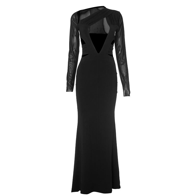 One Shoulder Ruched High Slit Bodycon Maxi Gown 9