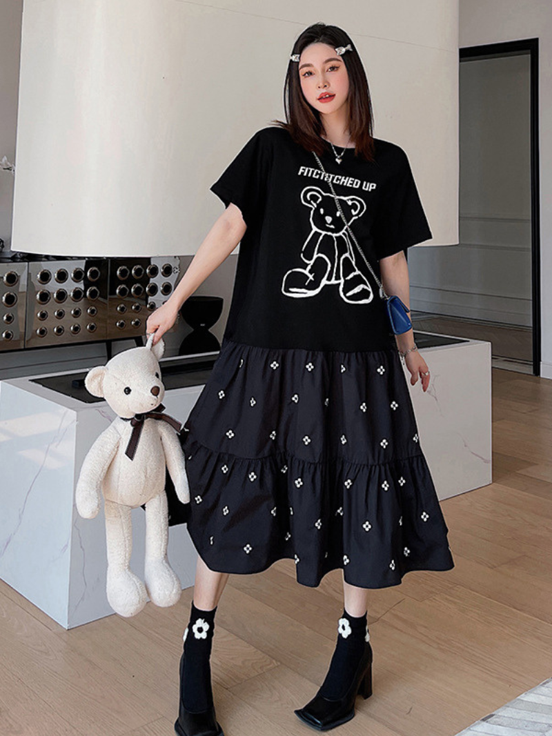 Look At The Sky Cotton Black A-Line Dress - Fashionpara