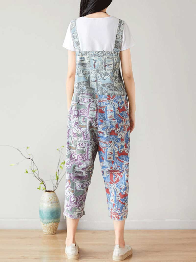 I love Music ripped Cropped Denim Overall Dungarees - Fashionpara