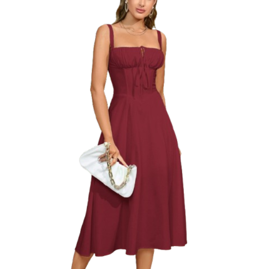 Strappy Tie Front Corset High Split Midi Dress 9