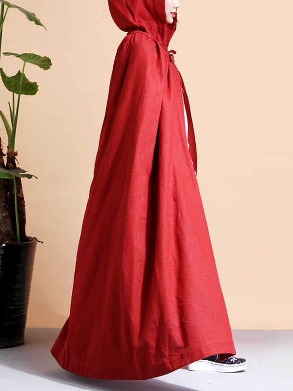 Solid Color Hooded Linen Cape Coat 8