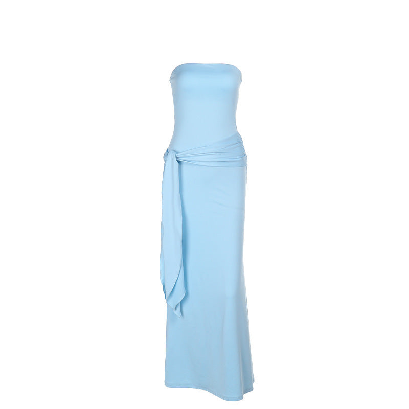 Strapless Ruched Sash-Detail Mermaid Maxi Dress 9