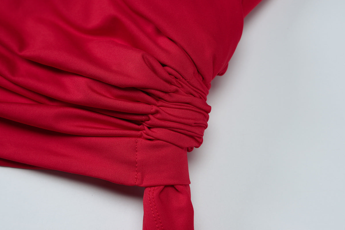 One-Shoulder Draped Asymmetric Ruched Mini Dress 9