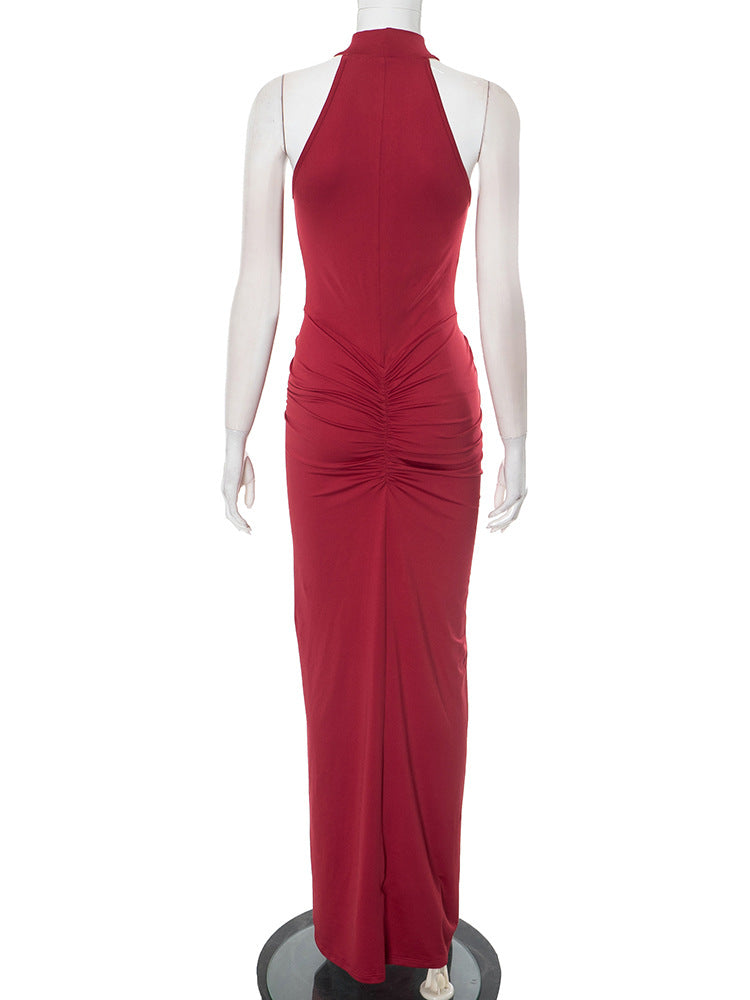 Mock-Neck Ruched Front-Slit Bodycon Maxi Dress 9