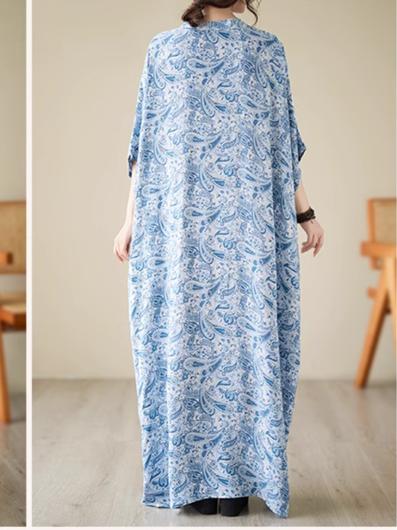 Paisley Print V-Neck Short-Sleeve Kaftan Maxi Dress 8