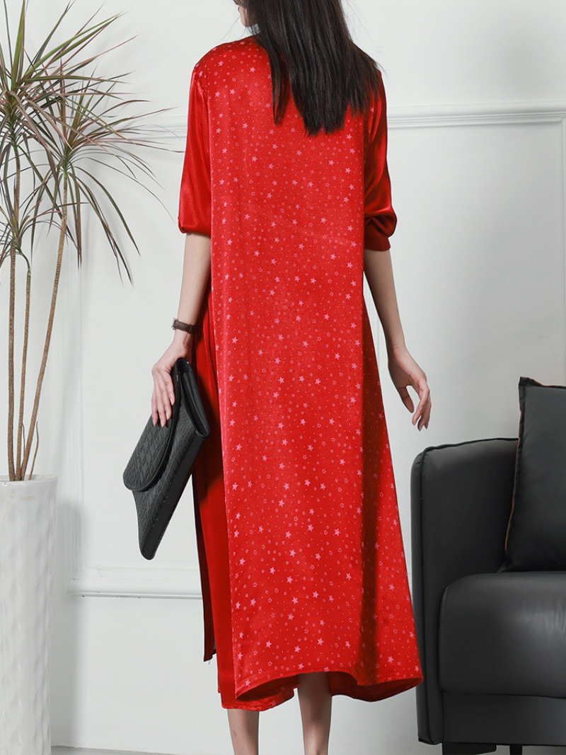 Star Print V-Neck Puff Sleeve Panelled Midi Dress 7