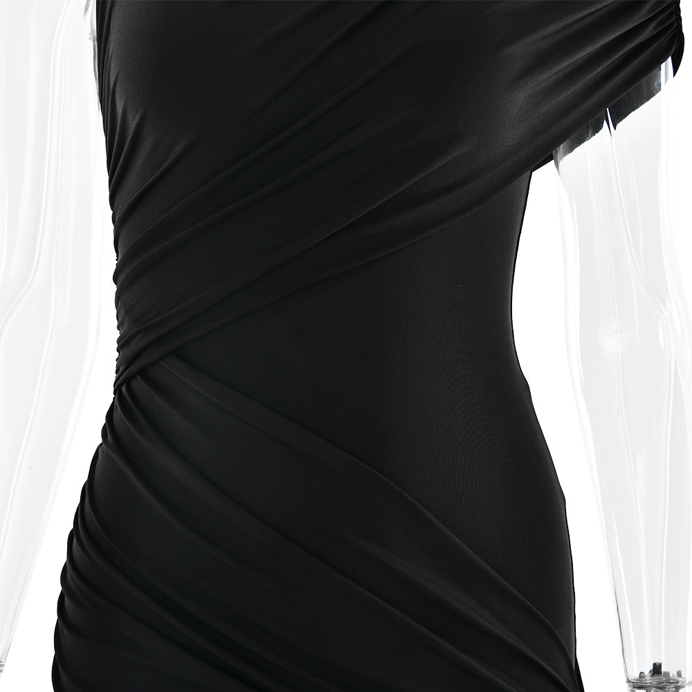Ruched Mock Neck Sleeveless Asymmetric Draped Mini Dress 9