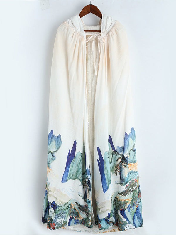 Thickened Vintage Printed Cape Coat 7