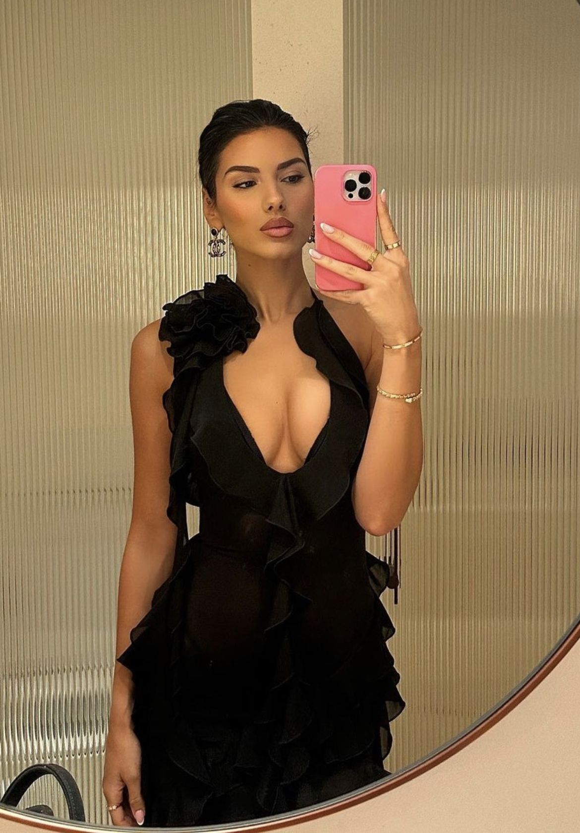 Sexy Hot Pink Halter Chiffon Ruffles Long Birthday Party Dress Formal Prom Dress D686