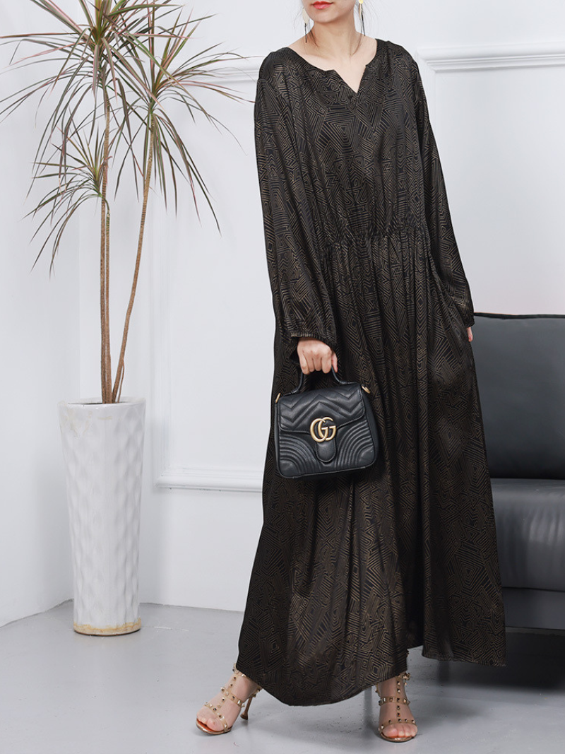 Womnen's Spring Loose Stylish V-Neck Long A-Line Dress - Fashionpara