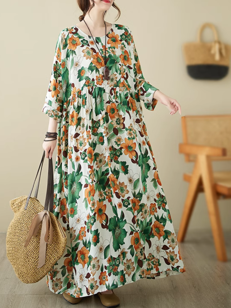 Abstract Print Round Neck Short Sleeve Cocoon Maxi Dress 4