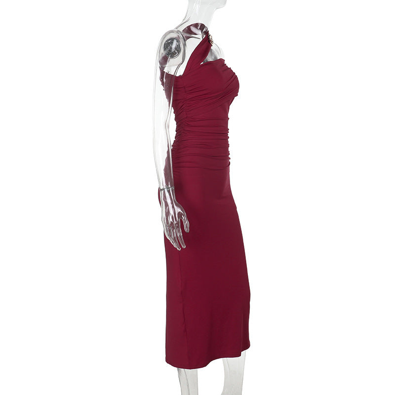 One-Shoulder Ruched Bodycon Column Midi Dress 8
