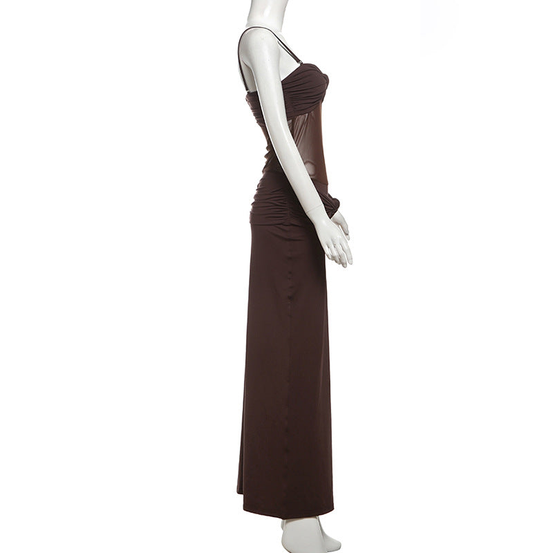 Strappy Sweetheart Mesh-Panel Knot-Front Bodycon Maxi Dress 9