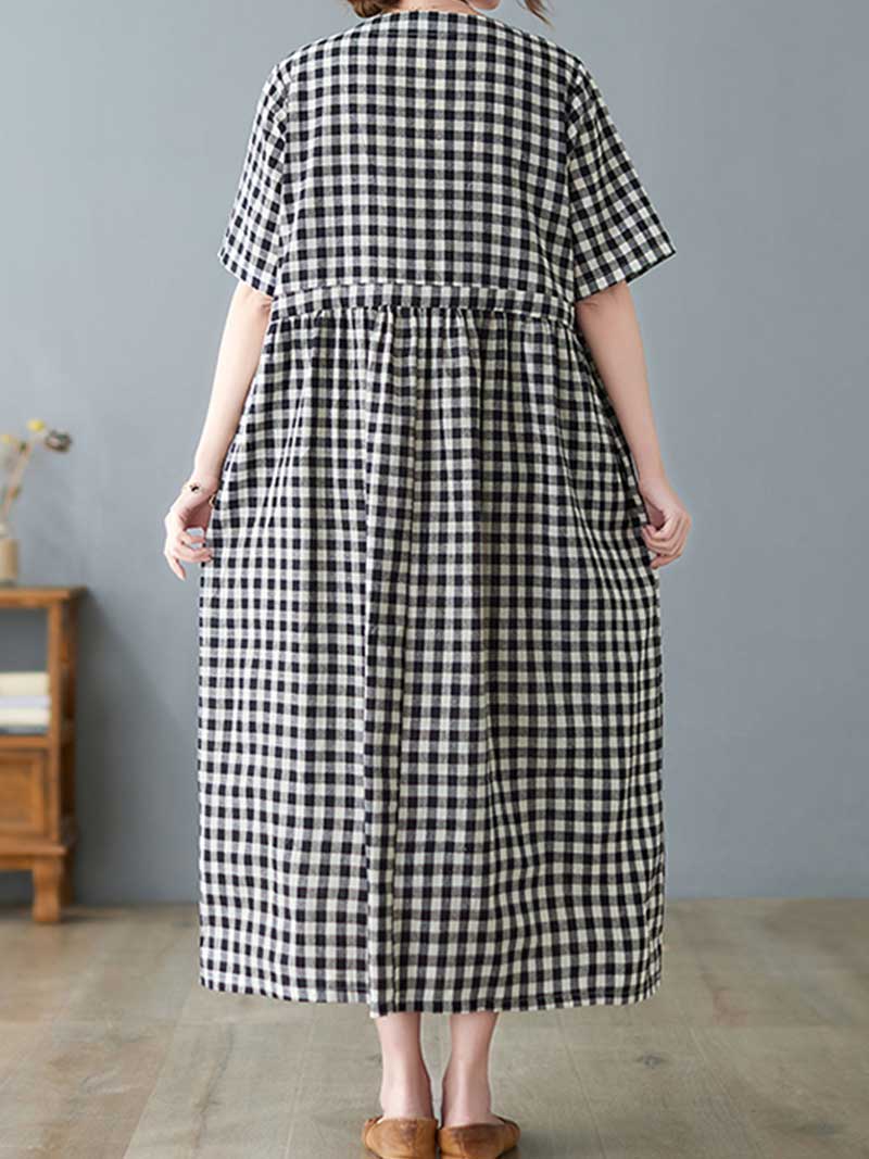 Feel Ambitious Plaid Cotton Smock Dress - Fashionpara