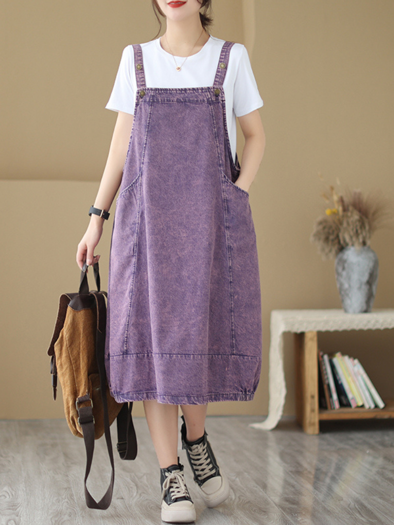 Pause The Moment Denim Round Neck Salopette Dress - Fashionpara