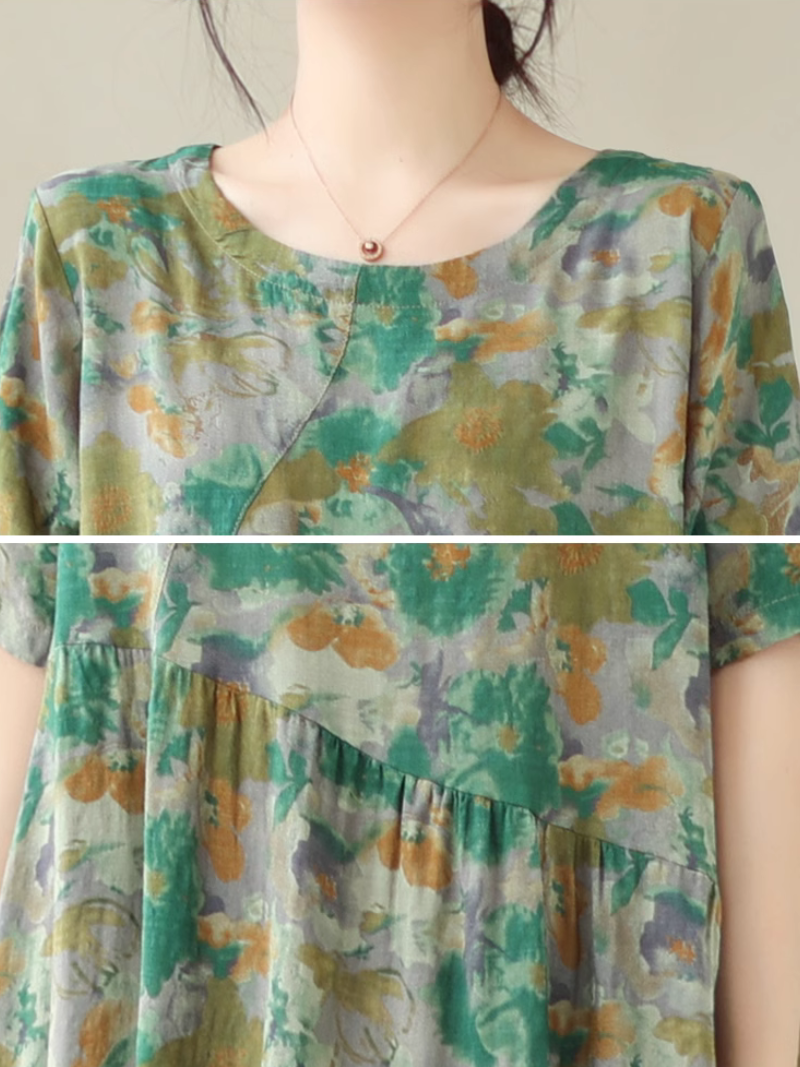 Comfy & Cool Loose Green Flower Midi Dress - Fashionpara