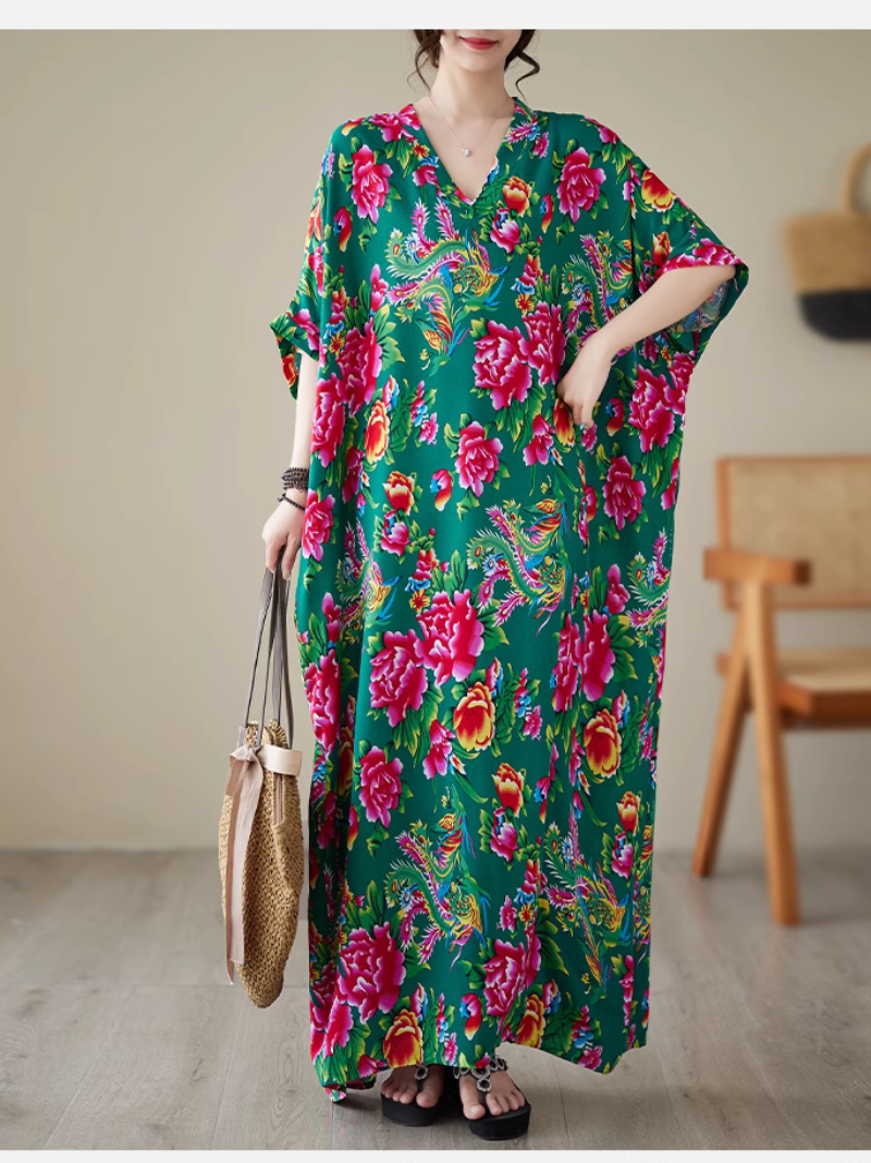 Elegance Cool Flower Kaftan Dress - Fashionpara