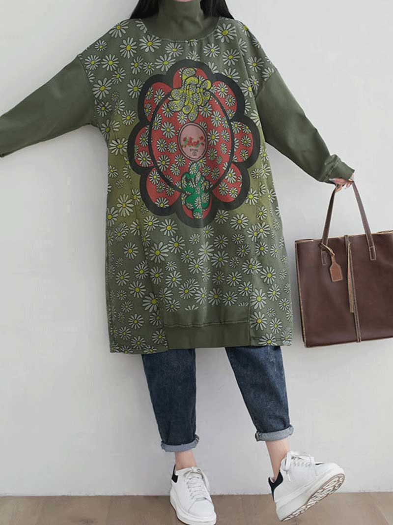 Make Your Dreams Printed Turtleneck Sweater Midi Dress - Fashionpara