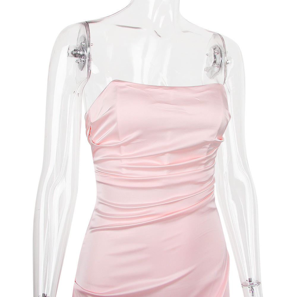 Satin Strapless Sweetheart Ruched Draped-Hem Mini Dress 9
