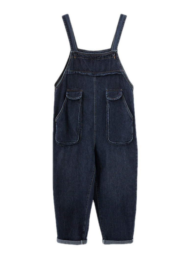 Literary Retro Large Size Loose Black Denim Overalls - Fashionpara