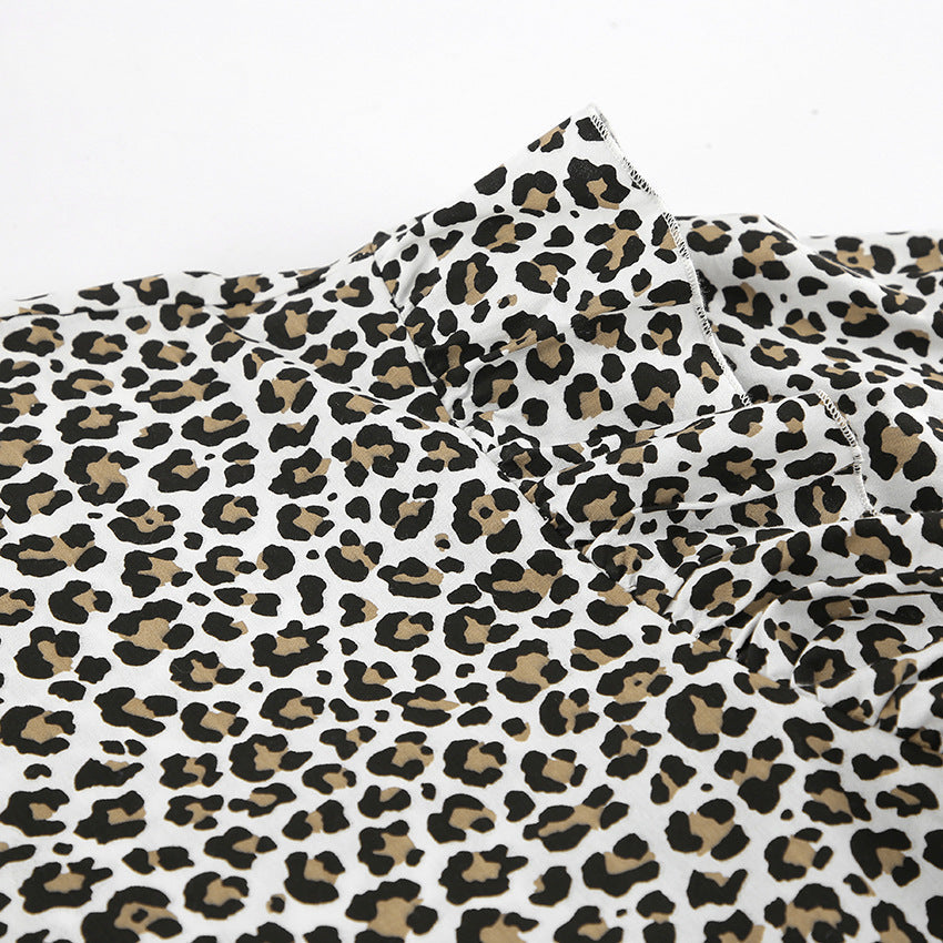 Leopard-Print Collared Long-Sleeve Tiered Mini Dress 9