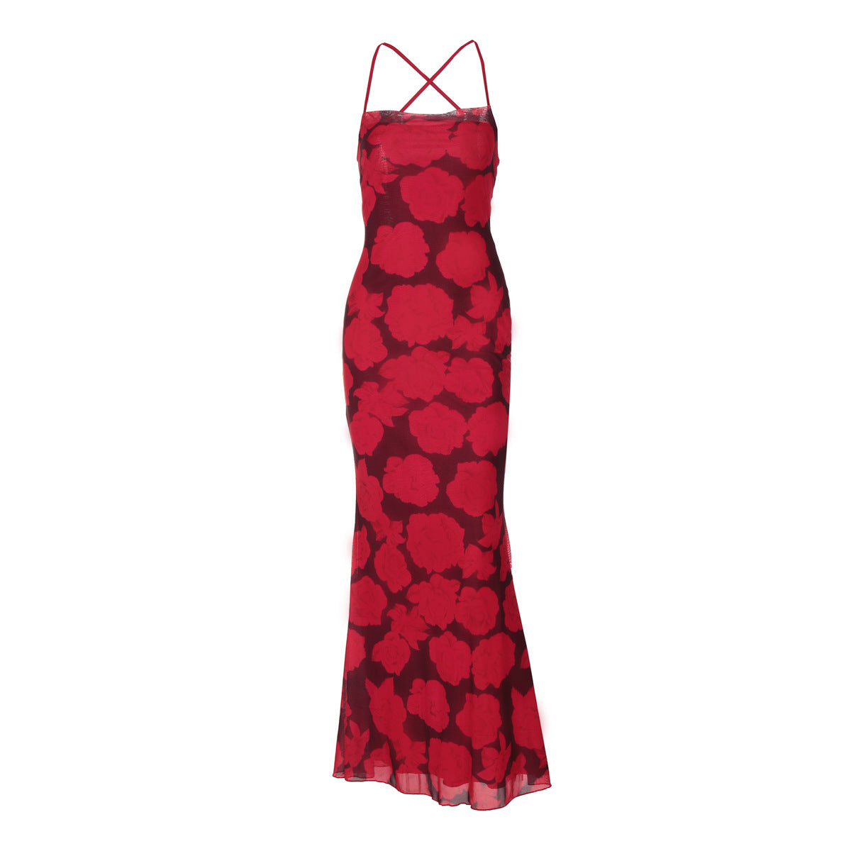 Floral Print Square Neck Bodycon Maxi Dress