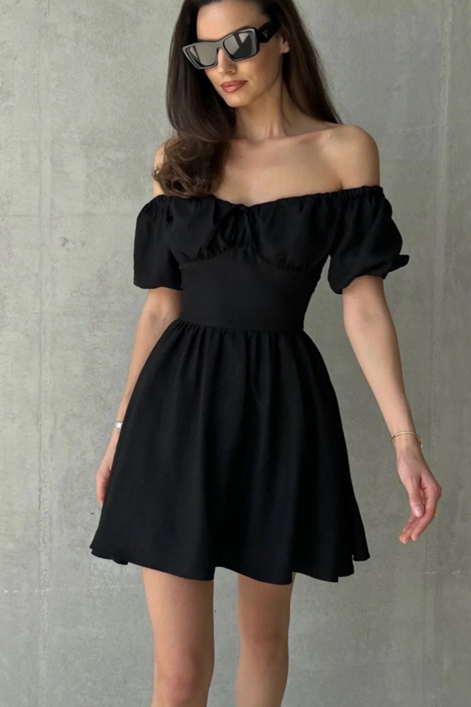 Off Shoulder Puff Sleeve Fit & Flare Mini Dress 7