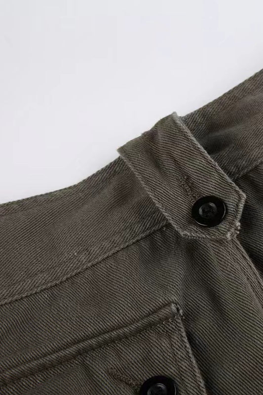 Vintage Multi-Pocket Mid-Waisted Denim Cargo Pant