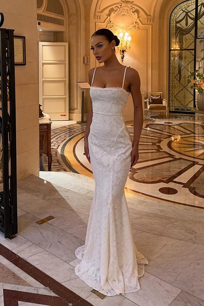 Lace Square-Neck Spaghetti Strap Mermaid Maxi Gown