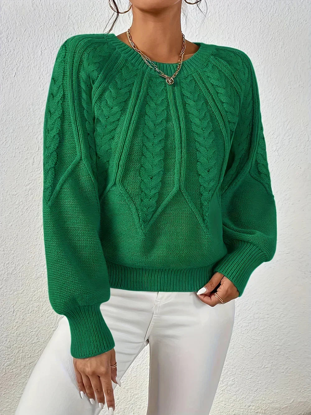 Crew Neck Cable Knit Sweater 7