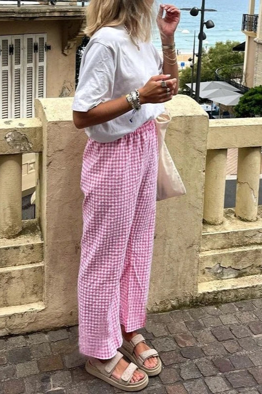 Gingham Print Elastic Waist Drawstring Lounge Pant