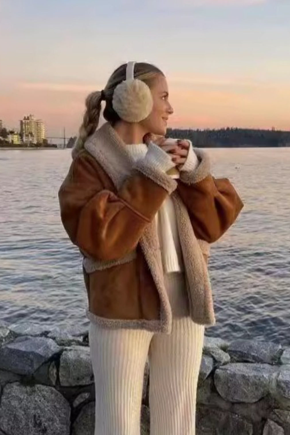 Vintage Wool Blend Shearling Collar Coat - Fashionpara