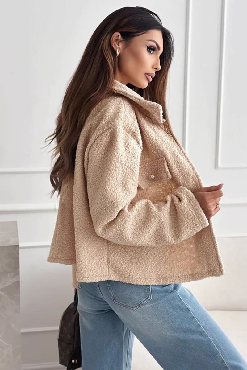 Lapel Button Sherpa Long Sleeve Coat 2