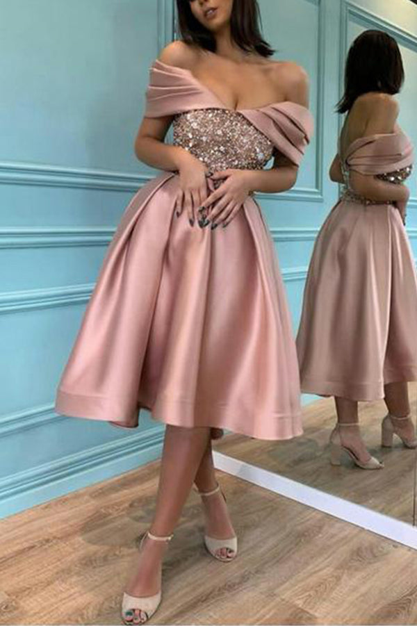 Sequin Off Shoulder Bodycon Cocktail Midi Dress