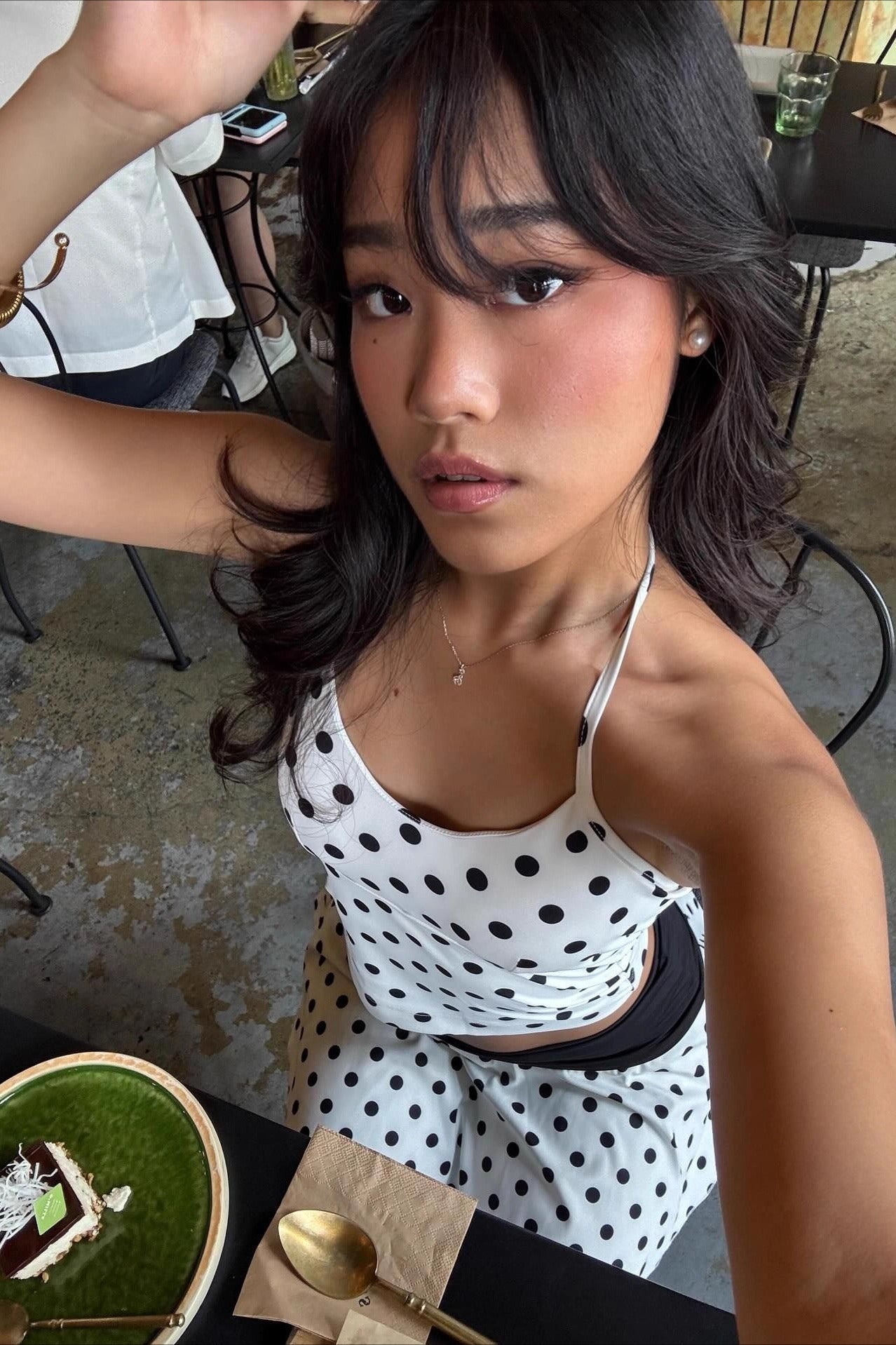 Halter Polka Dot Crop Skirt Two Pieces Set - Fashionpara